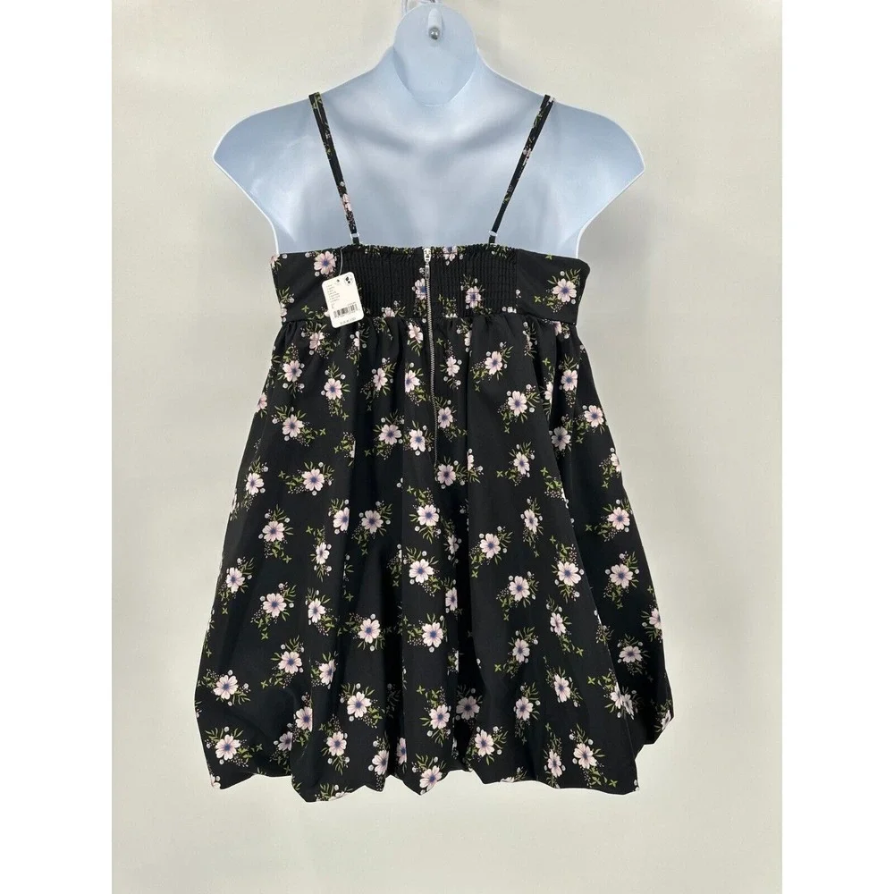 Free People Black Floral Mini Dress with Lavender & Green Accents